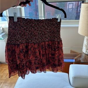 Zara Red/orange Floral Smocked Mini Skirt - perfect for fall